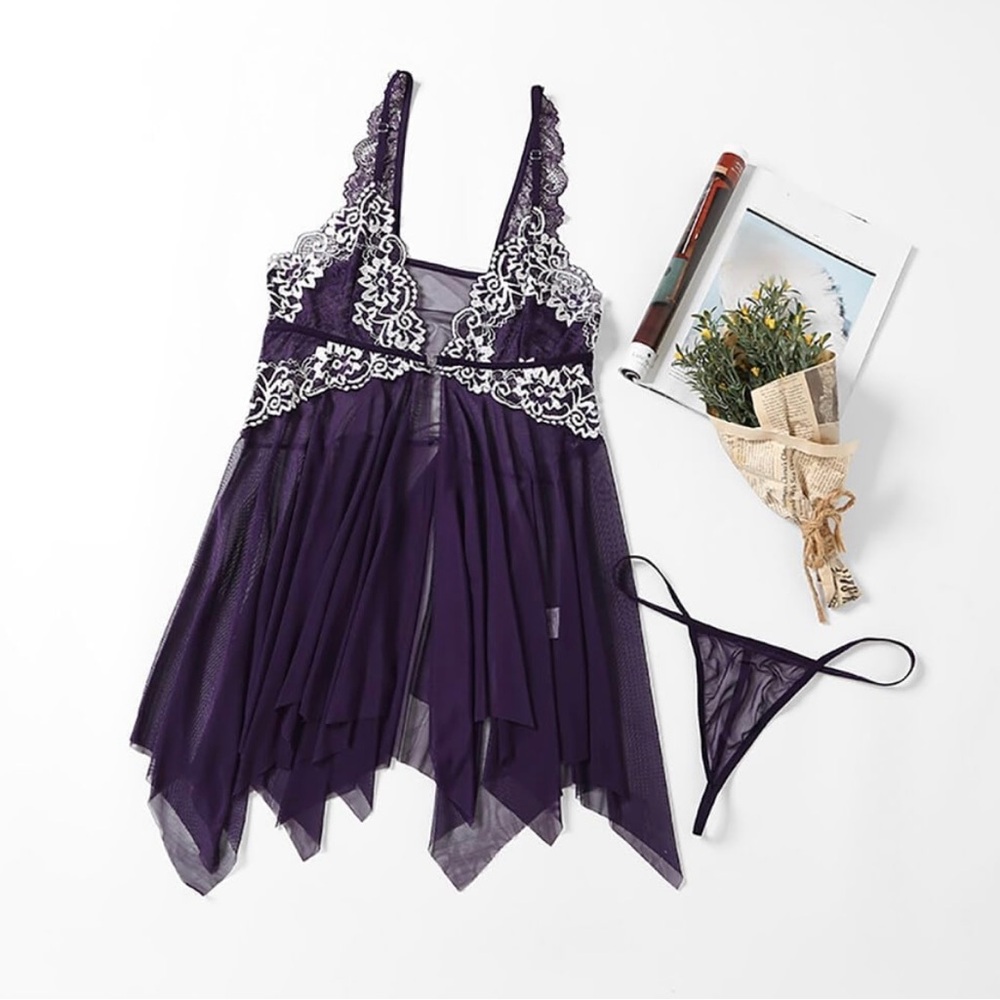 Women’s Lace Lingerie Front Closure Babydoll V Neck Nightwear